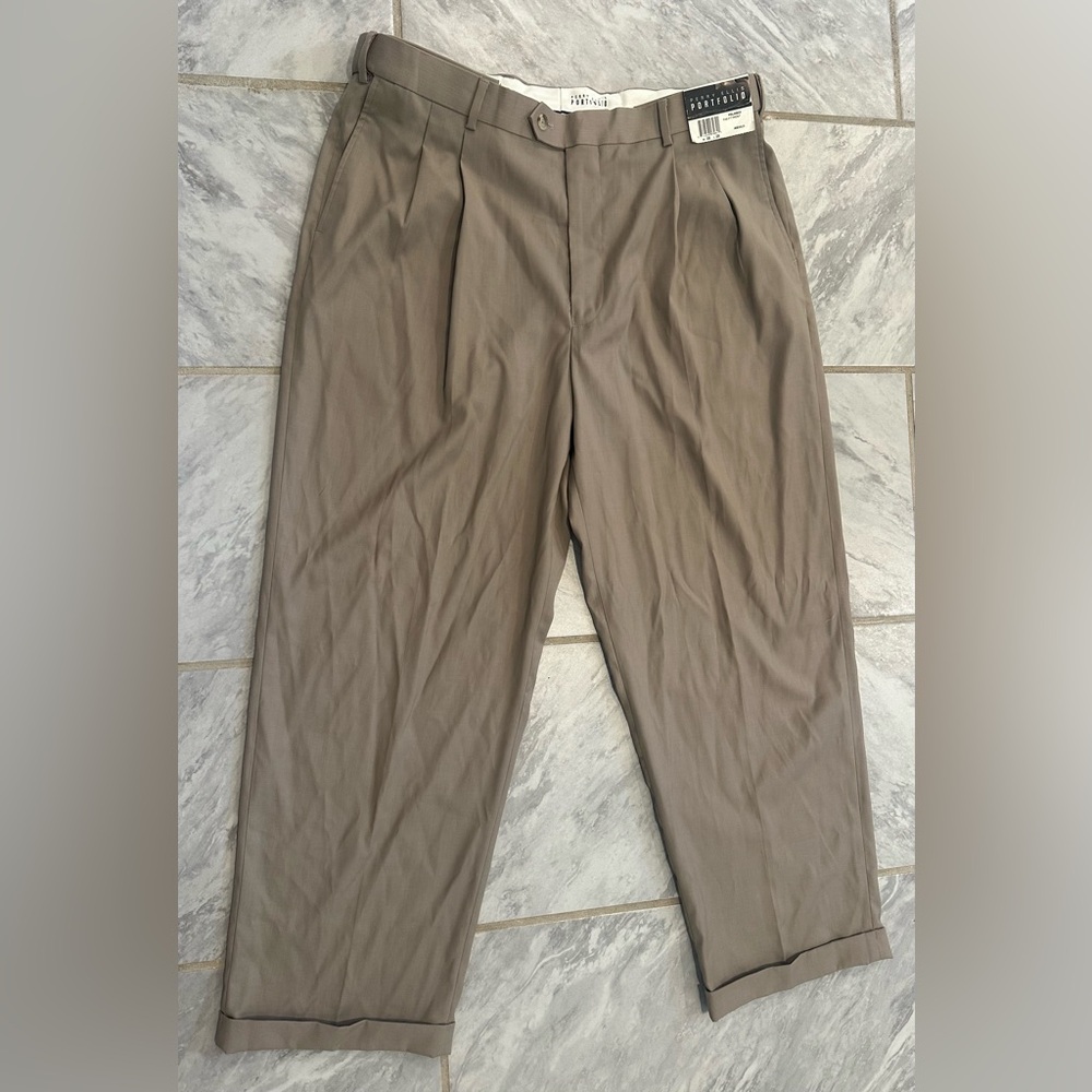 NWT Perry Ellis Portfolio Mens Tan Straight Fit Dress Pants Size 38Wx29L